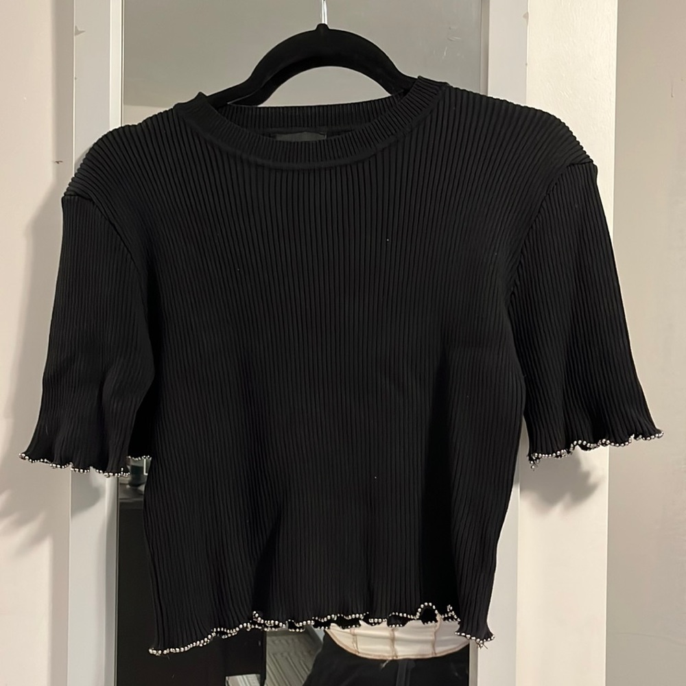 Womens Crop Top with Silver Bead Detailing